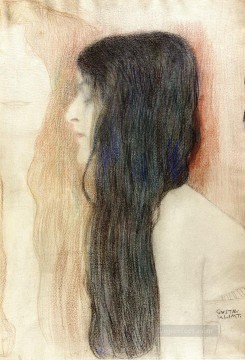 Gustavo Klimt Painting - Chica de pelo largo con boceto de Desnudo Veritas Gustav Klimt